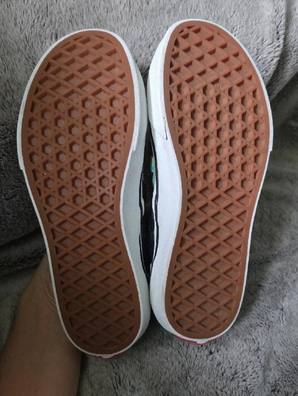 Vans Kids Size 2Y Slip-On Checkerboard Sneakers in Black with Iridescent Accents